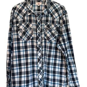 True Religion Men’s Long Sleeve Western Shirt Blue Checked Cotton L Y2K Vibes